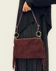 Borsa a spalla in vera pelle scamosciata con frange – Made in Italy