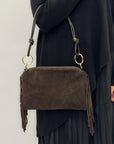 Borsa a spalla in vera pelle scamosciata con frange – Made in Italy