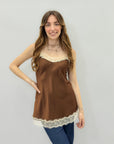 Canotta satinata con pizzo