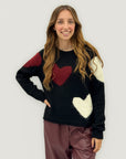 Maglione con cuori a contrasto misto lana – Morbido e romantico