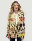 Blazer Beige con Stampa Cartoon Artistica