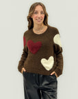 Maglione con cuori a contrasto misto lana – Morbido e romantico