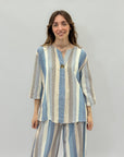 Maglia a righe misto lino