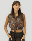 Camicia smanicata fantasia floreale con nodo