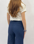 Pantaloni culotte in denim leggero con cintura
