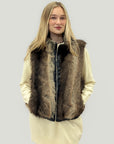 Gilet pelliccia ecologica con inserti in pelle