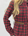 Abito lungo scozzese tartan con cintura – stile country chic