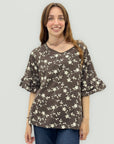 Blusa floreale con maniche a volant