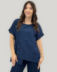 Blusa in denim con bottoni laterali