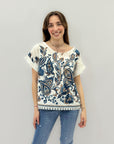 Maglia in pizzo sangallo con stampa