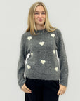 Maglione misto lana con cuori a contrasto