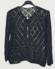 Cardigan in maglia traforata rombi con chiusura