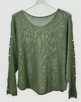 Maglia Donna con Maniche Traforate e Dettagli Perle