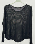 Maglia Donna con Maniche Traforate e Dettagli Perle