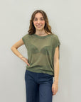 Maglia smanicata in lurex