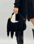 Borsa con frange e dettagli dorati