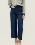 Pantalone Donna Denim a Gamba Dritta con Tasche Frontali
