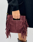 Borsa mini in vera pelle scamosciata con frange – Made in Italy