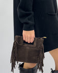 Borsa mini in vera pelle scamosciata con frange – Made in Italy