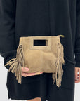 Borsa mini in vera pelle scamosciata con frange – Made in Italy
