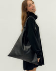 Borsa shopper in vera pelle con zip e manico intrecciato - Made in Italy
