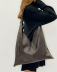 Borsa shopper in vera pelle con zip e manico intrecciato - Made in Italy