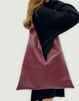 Borsa shopper in vera pelle con zip e manico intrecciato - Made in Italy