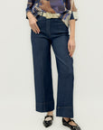 Pantalone Palazzo Denim Strutturato Con Cintura