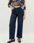 Pantalone Palazzo Denim Strutturato Con Cintura