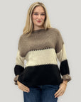 Maglione tricolore toni neutri – Morbido misto lana a blocchi colore