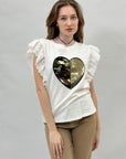 T-shirt in cotone con maniche in pizzo volant