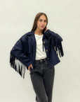 Giacca effetto suede con frange