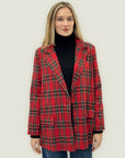 Blazer scozzese rosso con bottone – Stile tartan elegante e festivo