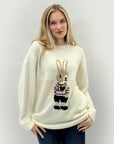 Maglione oversize con coniglietto – Misto lana morbido e stile cozy