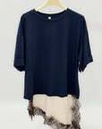 T-shirt In cotone con Inserto in Pizzo