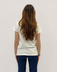 T-shirt con scritta "ora domani e per sempre"