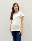 T-shirt con scritta "non andare, rimani"