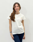 T-shirt con scritta "ora domani e per sempre"