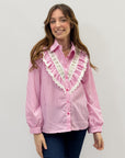 Camicia Vichy con Rouches e Inserto in Pizzo