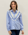 Camicia Vichy con Rouches e Inserto in Pizzo