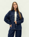 Giacca camicia in denim blu scuro