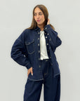 Giacca camicia in denim blu scuro