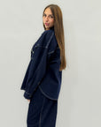 Giacca camicia in denim blu scuro