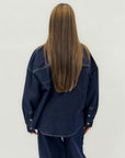 Giacca camicia in denim blu scuro