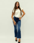Jeans donna bootcut blu con fondo sfrangiato