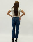 Jeans donna bootcut blu con fondo sfrangiato