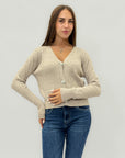 Cardigan corto a trecce con bottoni gioiello