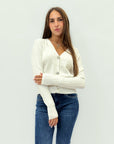 Cardigan corto a trecce con bottoni gioiello