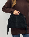 Borsa in Vera Pelle Scamosciata con Frange – Made in Italy