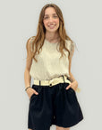 Top Donna Smanicato con Dettaglio Spalle Lavorate